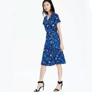 Banana Republic blue/white/black floral wrap dress - L